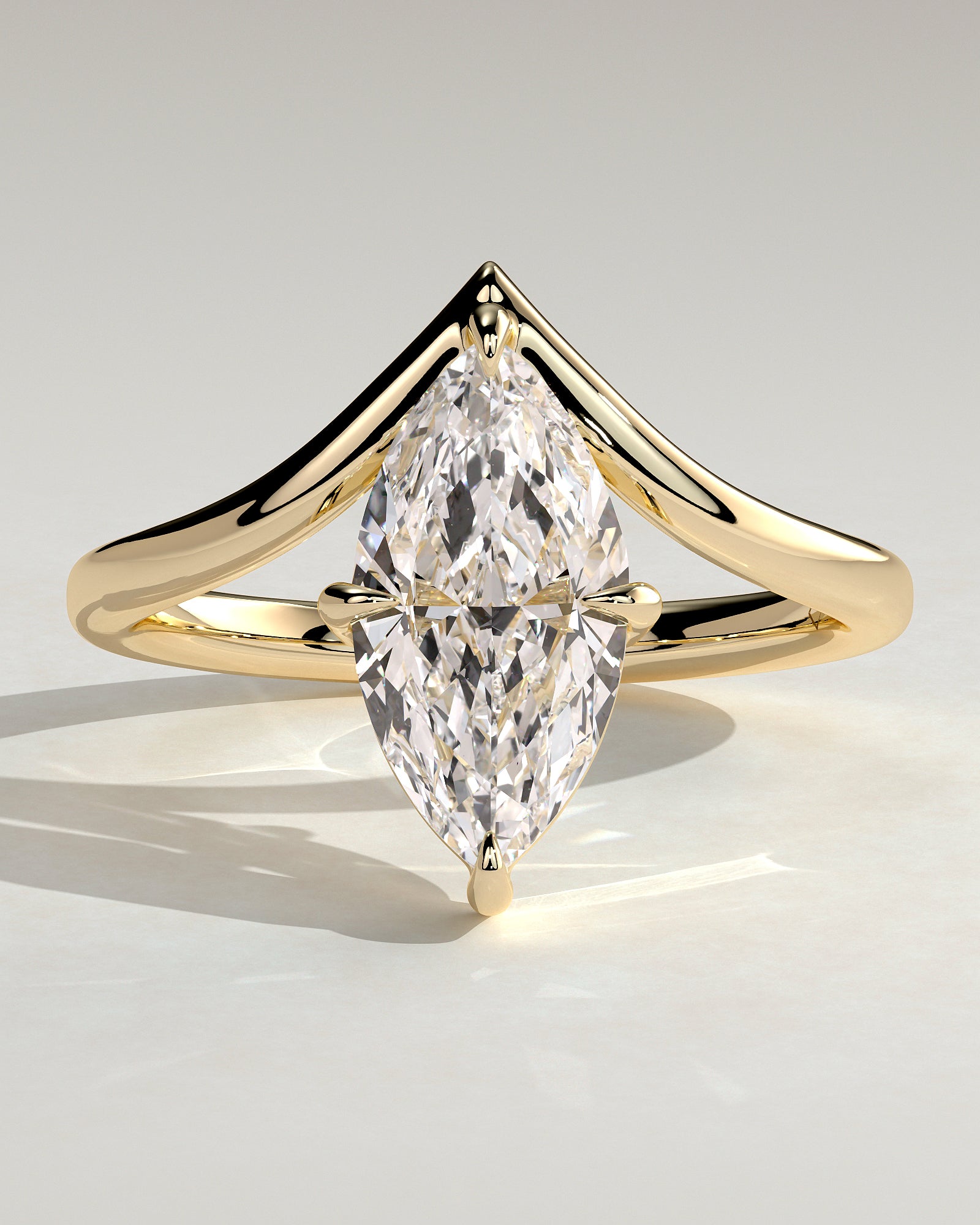 Giselle - Marquise Claw Solitaire with V Band Engagement Ring - Yellow Gold - Yellow Gold 2ct