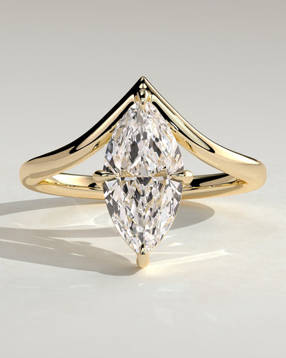 Giselle - Marquise Claw Solitaire with V Band Engagement Ring - Yellow Gold