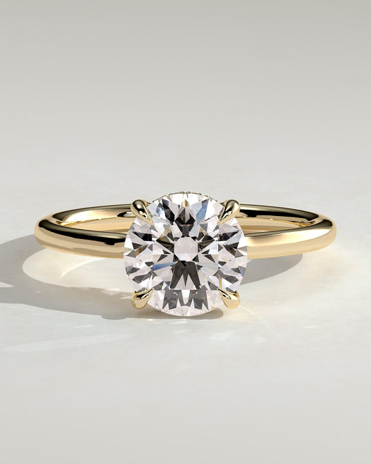 Luna - Round Claw Solitaire with Hidden Halo and Floating Cathedral Low Setting Engagement Ring - Yellow Gold