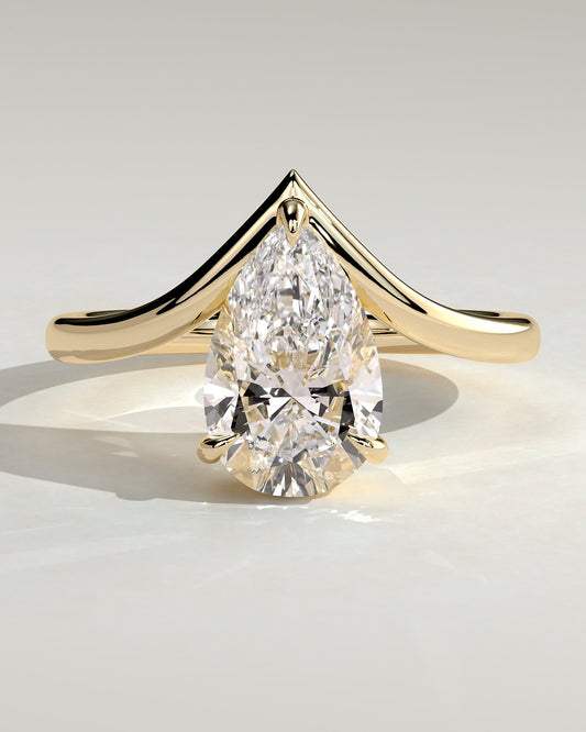 Riley - Pear Claw Solitaire with V Band Engagement Ring - Yellow Gold