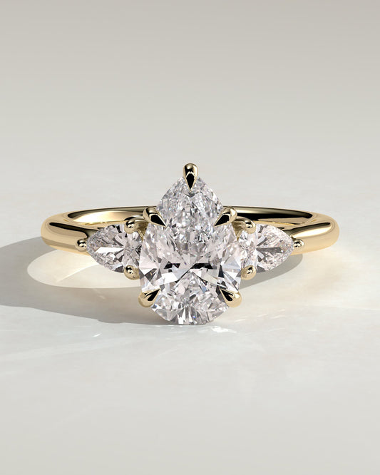 Rosalia - Pear Claw Trilogy with Pear Side Stones and Floating Cathedral High Setting Engagement Ring - Yellow Gold