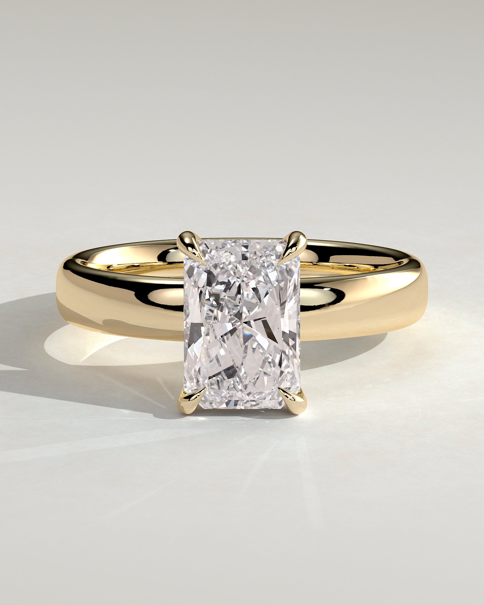 Angelina - Radiant Claw Solitaire with Cigar Band and Hidden Halo Engagement Ring - Yellow Gold - Yellow Gold 2ct