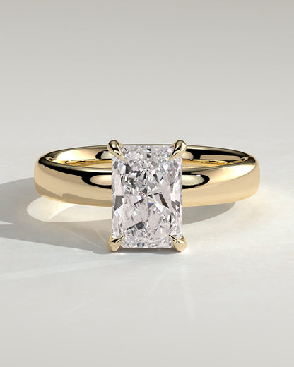 Angelina - Radiant Claw Solitaire with Cigar Band and Hidden Halo Engagement Ring - Yellow Gold - yellow gold - Lara Jewels
