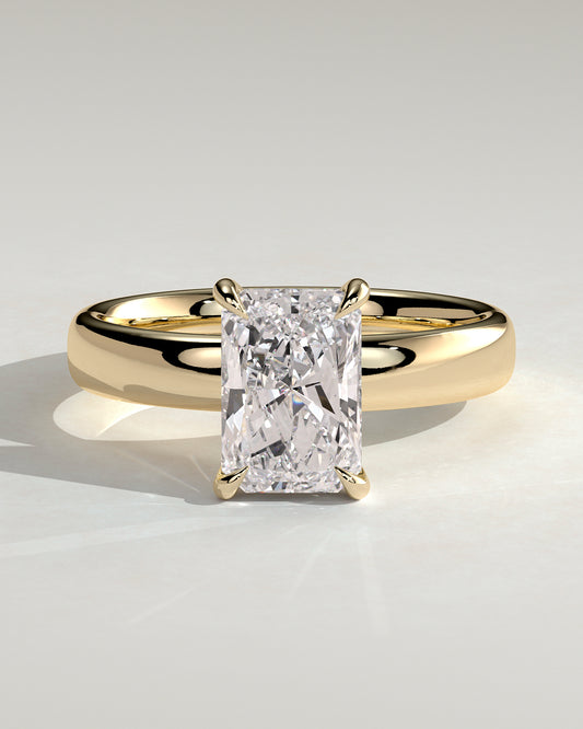 Angelina - Radiant Claw Solitaire with Cigar Band and Hidden Halo Engagement Ring - Yellow Gold - Yellow Gold 2ct