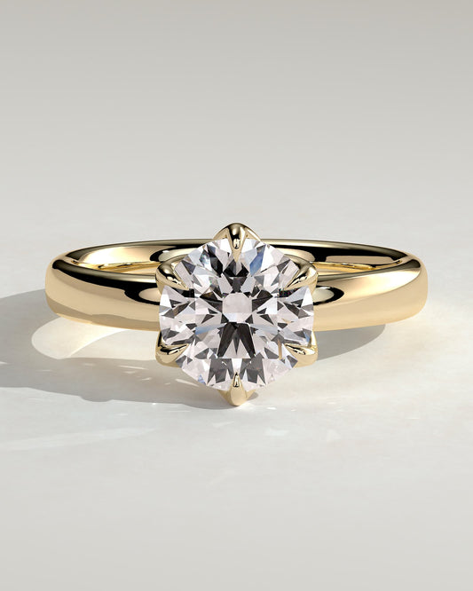 Jayden - Round Claw Solitaire with Petal Gallery and Cigar Band Engagement Ring - Yellow Gold