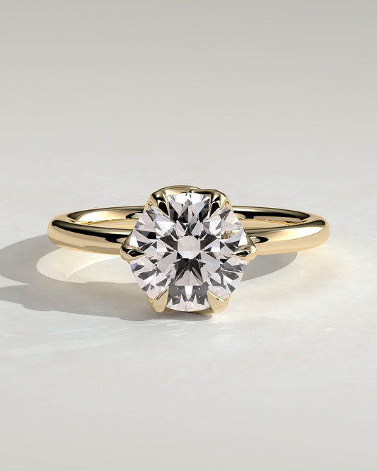 Rita - Round Claw Solitaire with Crossover Petal Gallery Engagement Ring - Yellow Gold