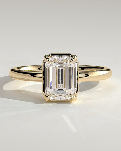 Matisse - Emerald Claw Solitaire with Bezel Frame Engagement Ring - Yellow Gold