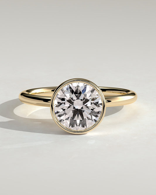 Ophelia - Round Bezel Solitaire with Petal Gallery Engagement Ring - Yellow Gold