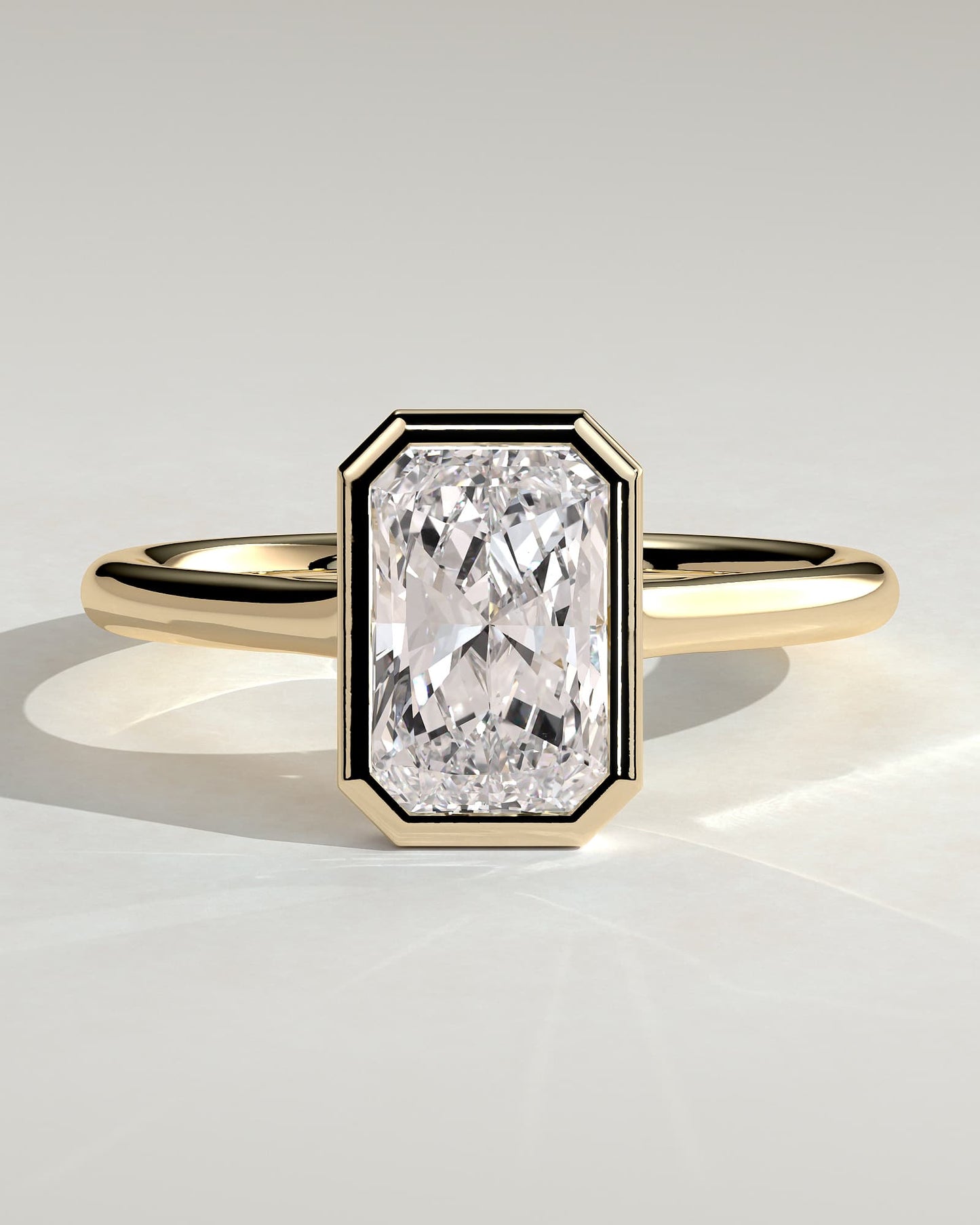 Rachel - Statement Radiant Bezel Solitaire with Open Cathedral High Setting Engagement Ring - Yellow Gold