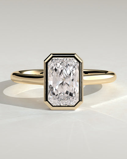 Rachel - Statement Radiant Bezel Solitaire with Open Cathedral High Setting Engagement Ring - Yellow Gold