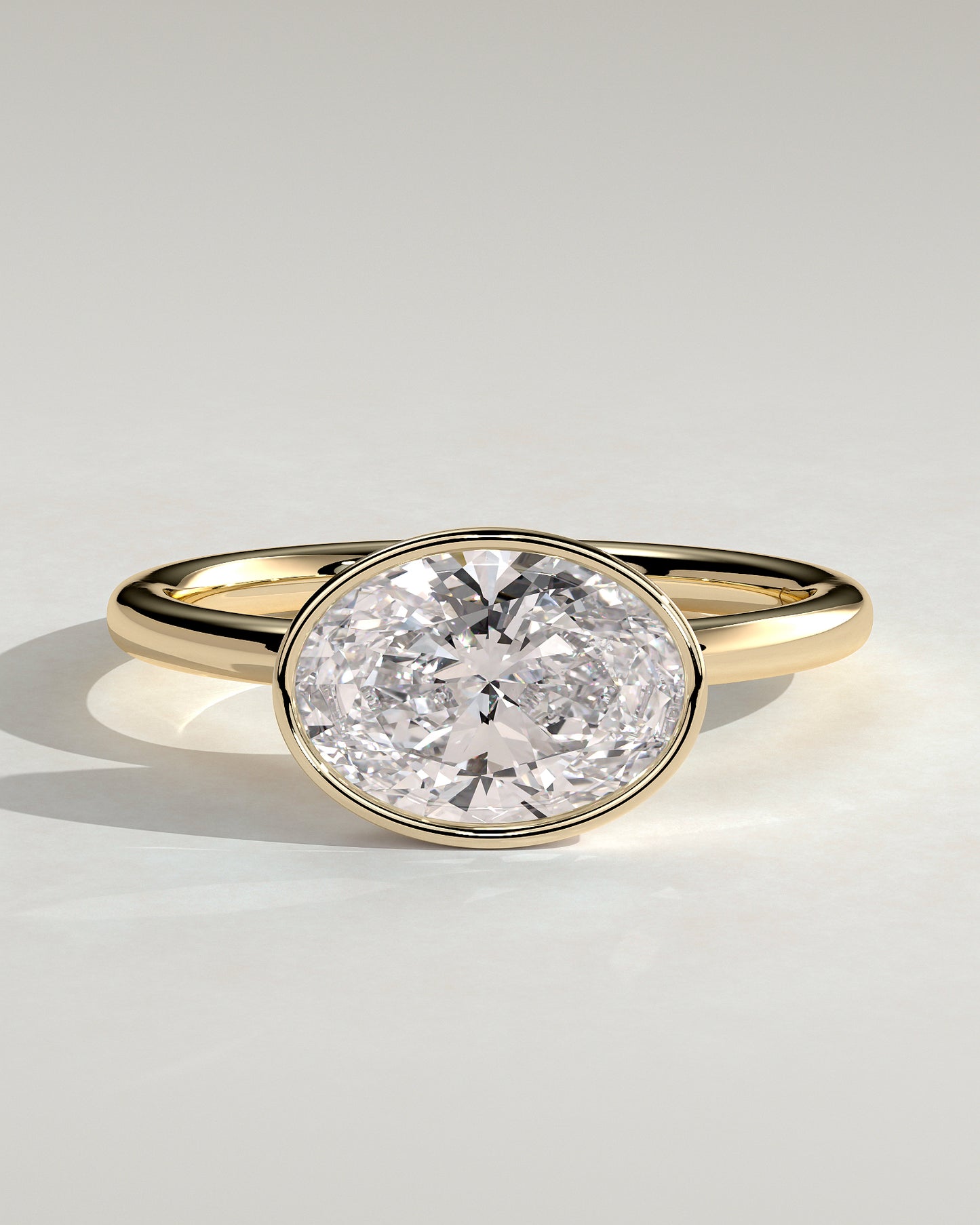 Erin - Oval East West Bezel Solitaire  Engagement Ring - Yellow Gold - Yellow Gold 2ct