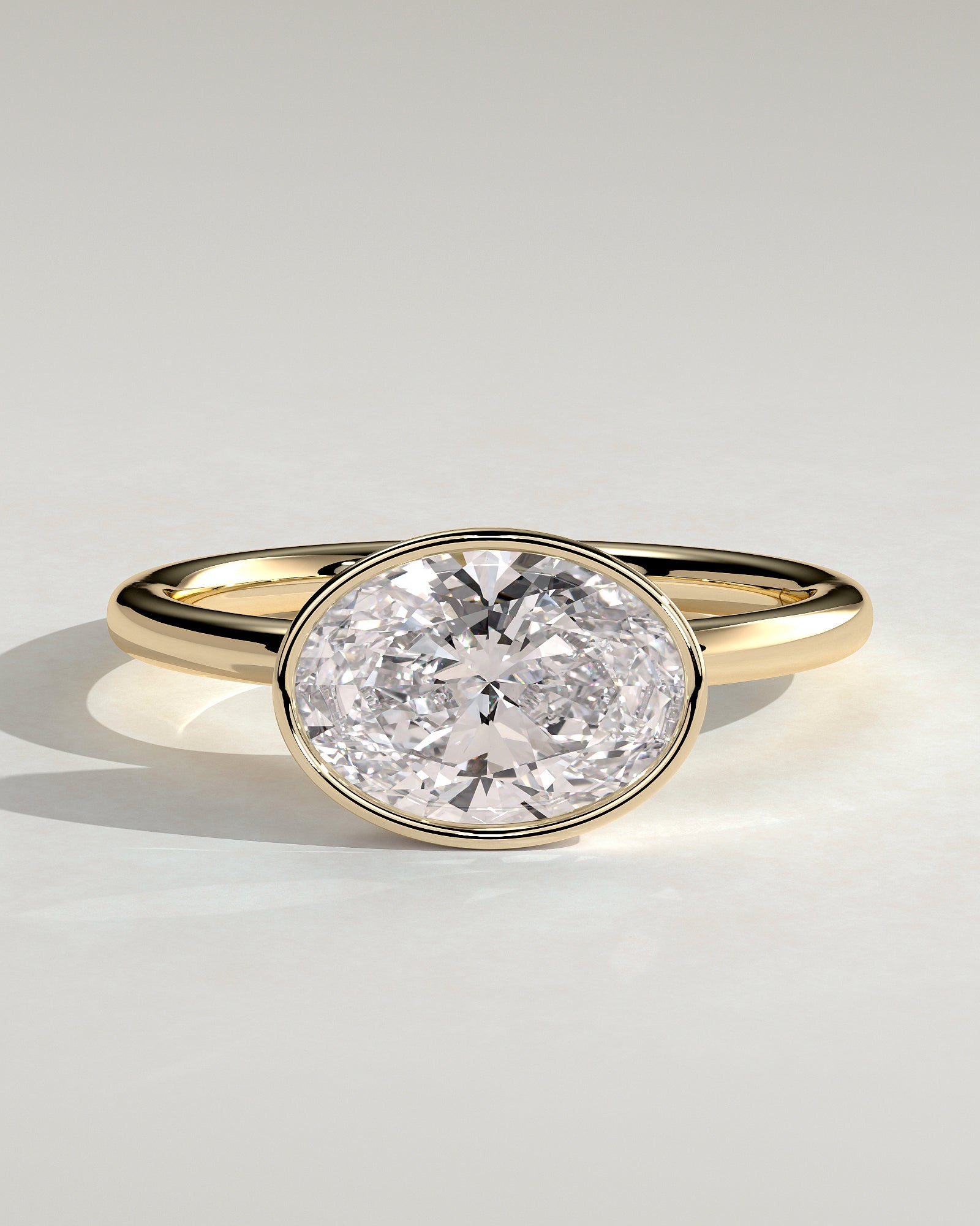 Erin - Oval East West Bezel Solitaire  Engagement Ring - Yellow Gold - Yellow Gold 2ct