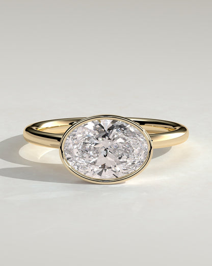 Erin - Oval East West Bezel Solitaire  Engagement Ring - Yellow Gold