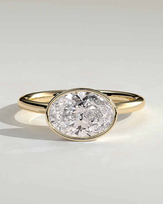 Erin - Oval East West Bezel Solitaire  Engagement Ring - Yellow Gold - Yellow Gold 2ct