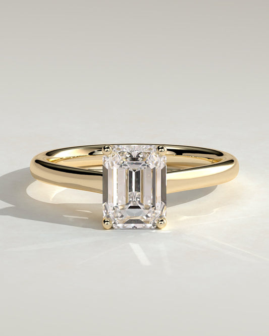 Nora - Emerald Claw Solitaire with Spiral Gallery and Cathedral Low Setting Engagement Ring - Yellow Gold