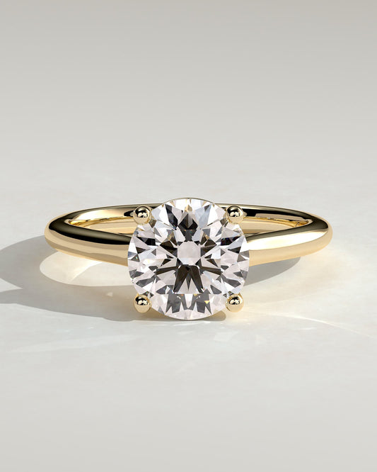 Noelle - Round Claw Solitaire with Trellis Gallery and Cathedral Low Setting Engagement Ring - Yellow Gold