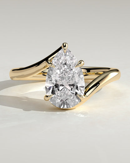 Jennifer - Pear Claw Solitaire with Bypass Band Engagement Ring - Yellow Gold