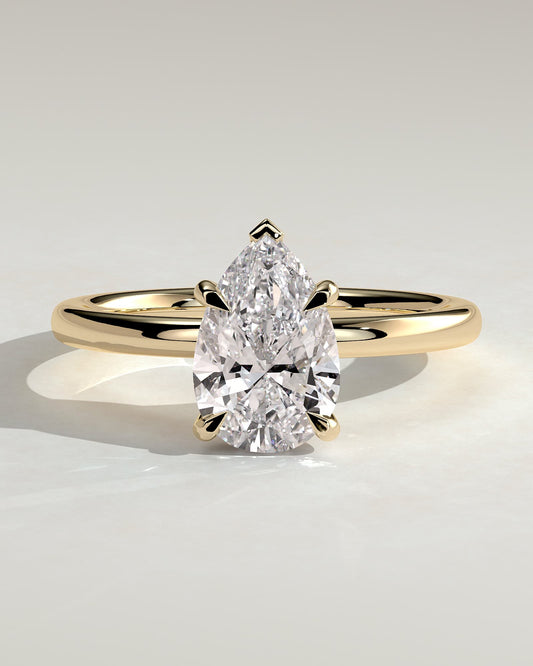 Nienna - Pear Claw Solitaire with Hidden Halo Engagement Ring - Yellow Gold