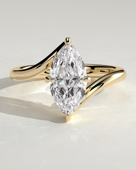 Sena - Marquise Claw Solitaire with Bypass Band Engagement Ring - Yellow Gold
