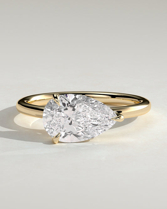 Suki - Pear East West Claw Solitaire with Raised Basket Gallery Engagement Ring - Yellow Gold - Yellow Gold 2ct
