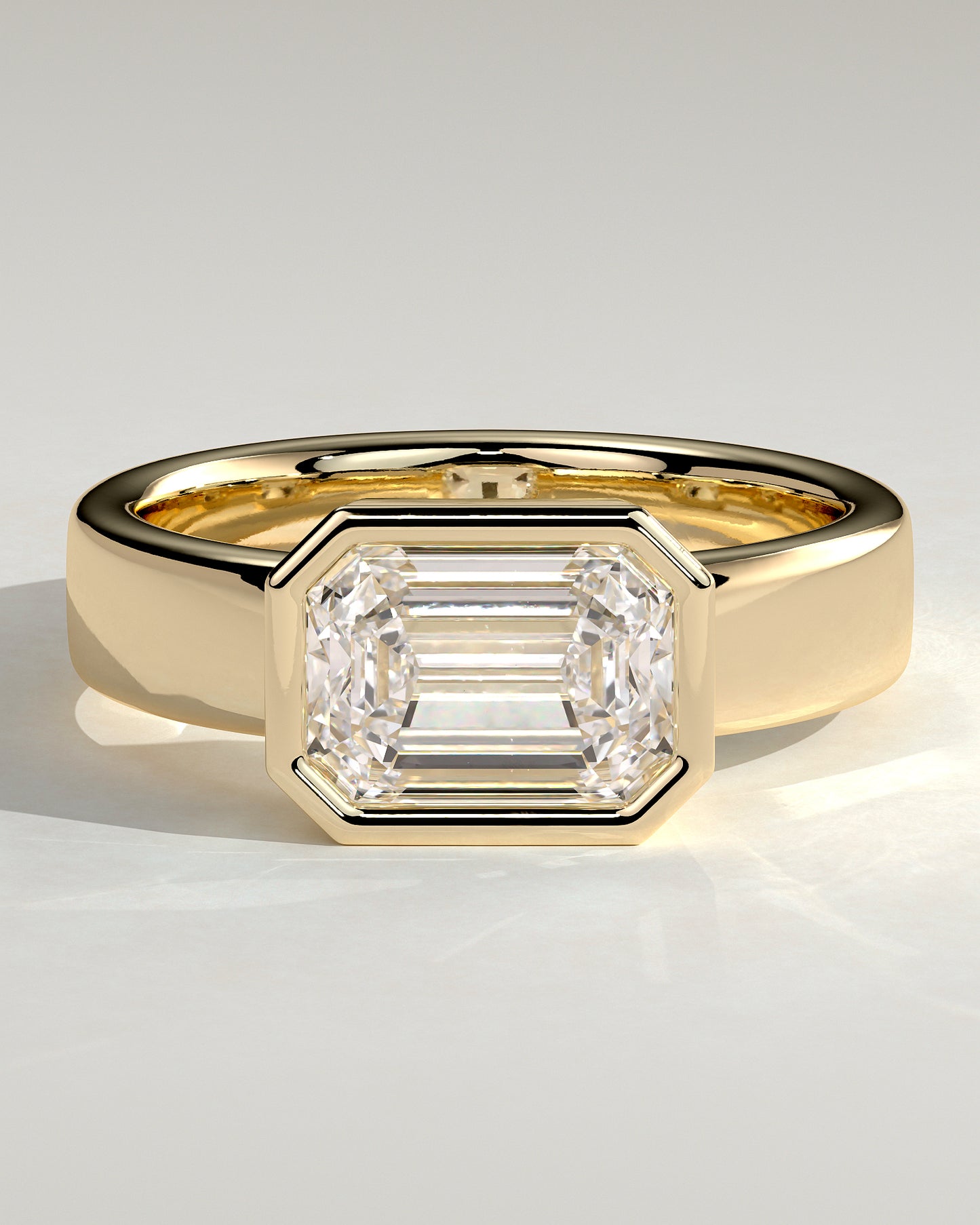 Adrian - Statement Emerald East West Bezel Solitaire with Flat Cigar Band Engagement Ring - Yellow Gold - Yellow Gold 2ct