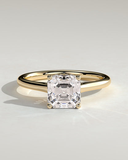 Nia - Asscher Claw Solitaire with Hidden Halo and Cathedral High Setting Engagement Ring - Yellow Gold