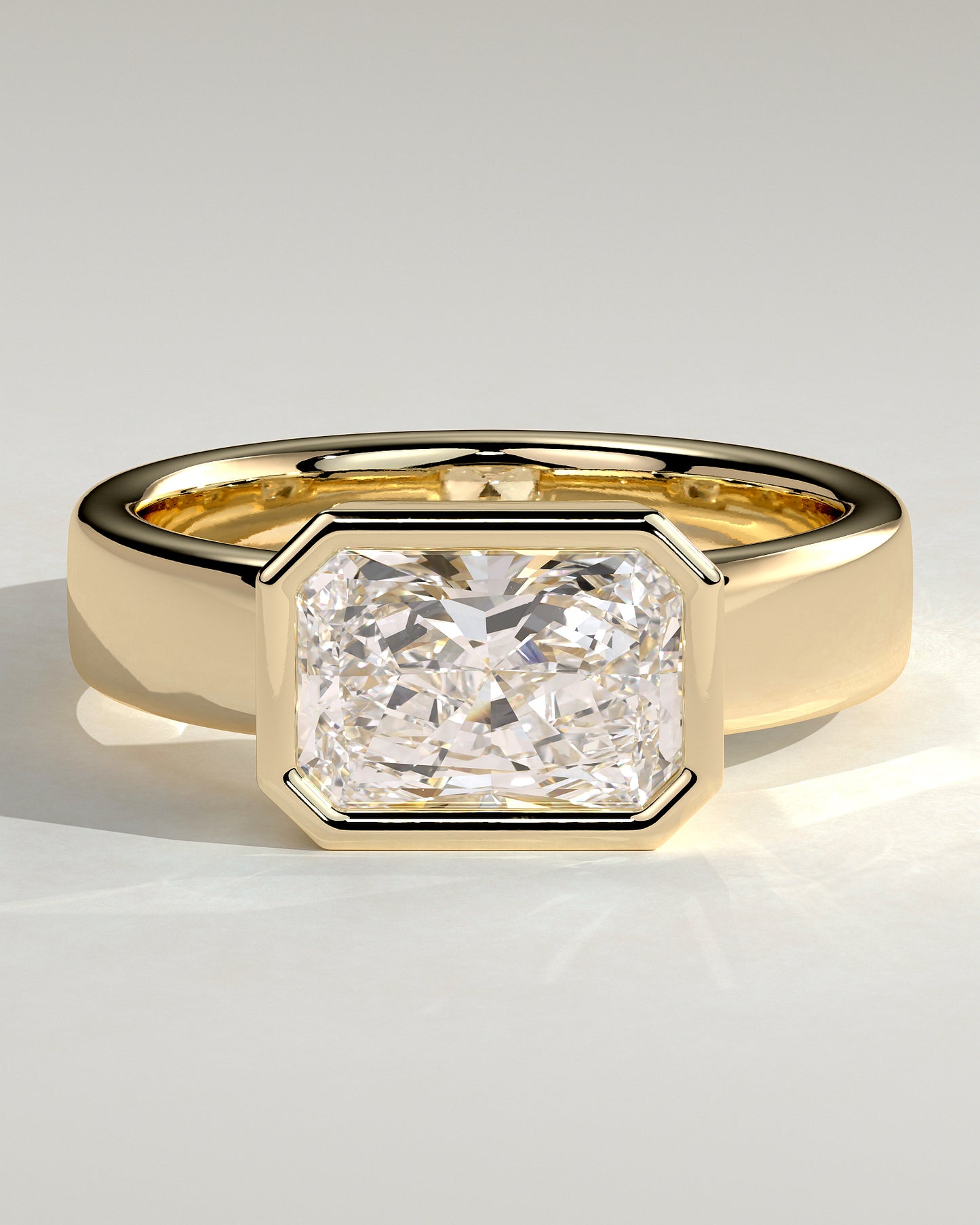 Frankie - Statement Radiant East West Bezel Solitaire with Flat Cigar Band Engagement Ring - Yellow Gold - Yellow Gold 2ct