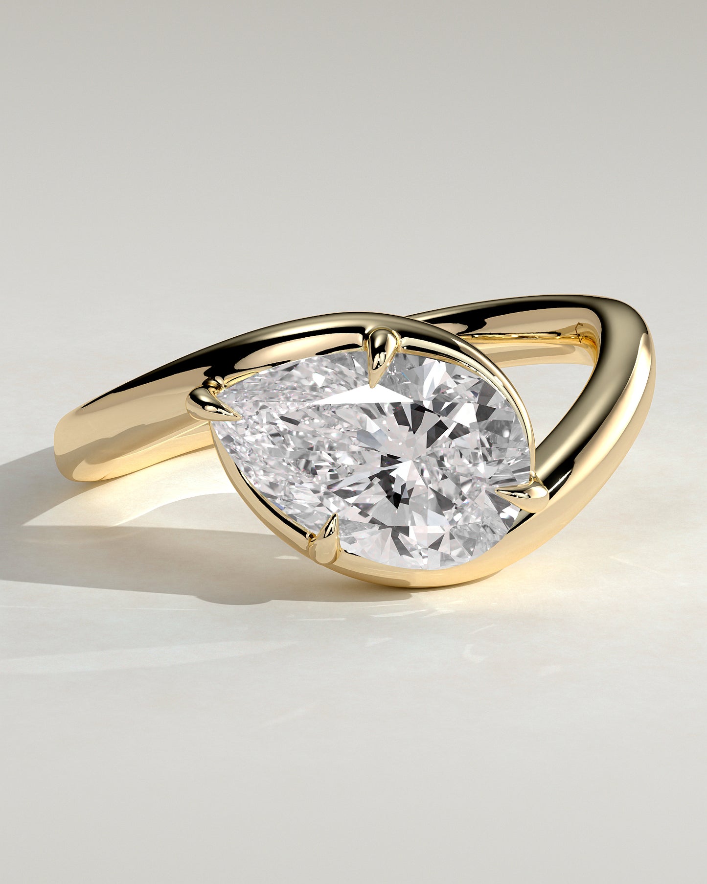 Jackie - Pear East West Claw Solitaire with Bypass Band  Engagement Ring - Yellow Gold - Yellow Gold 2ct