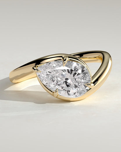 Jackie - Pear East West Claw Solitaire with Bypass Band  Engagement Ring - Yellow Gold