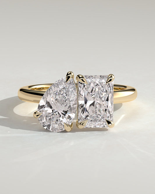 Morgan - Pear and Radiant Claw Toi et Moi Engagement Ring - Yellow Gold