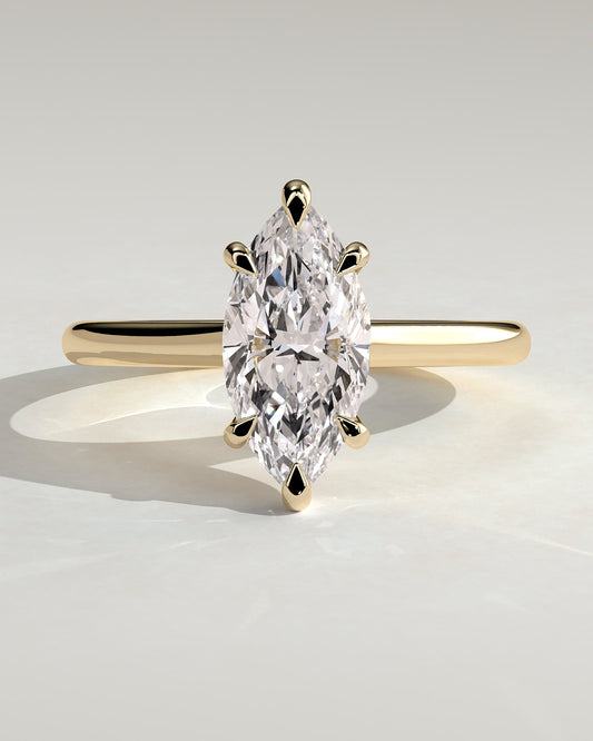 Leila - Marquise Claw Solitaire with Cathedral High Setting Engagement Ring - Yellow Gold