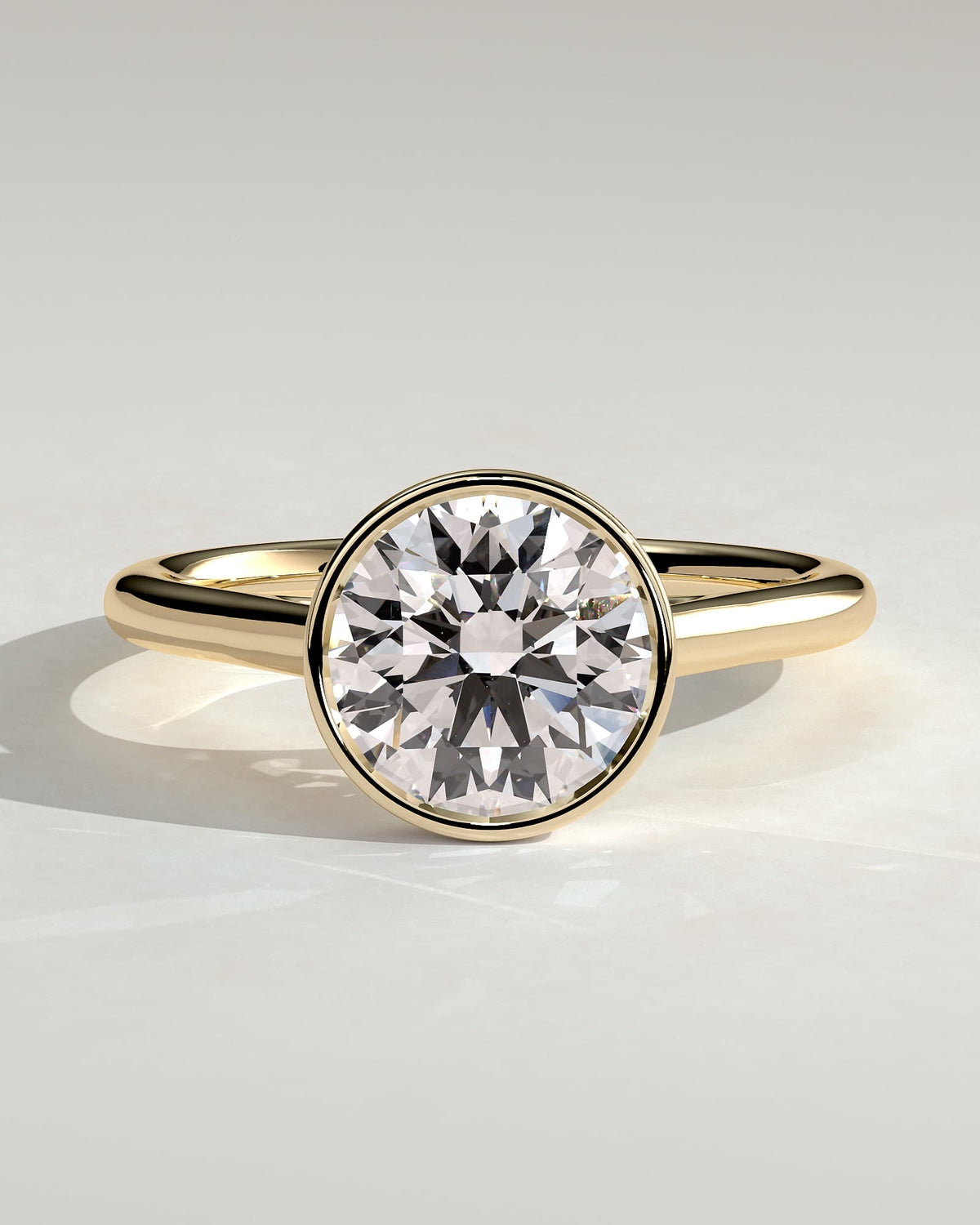 Kaylah - Statement Round Bezel Solitaire with Open Cathedral High Setting Engagement Ring - Yellow Gold
