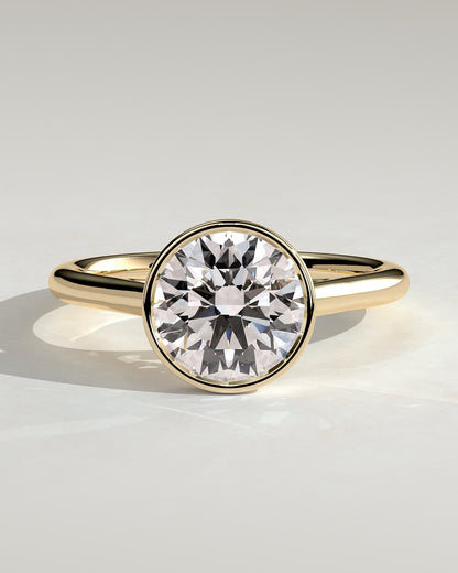Kaylah - Statement Round Bezel Solitaire with Open Cathedral High Setting Engagement Ring - Yellow Gold