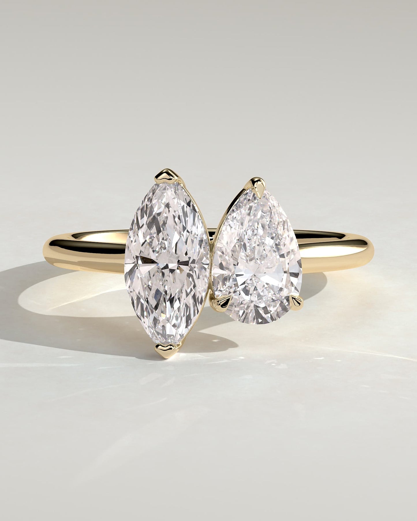 Jana - Pear and Marquise Claw Toi et Moi with Cathedral High Setting Engagement Ring - Yellow Gold