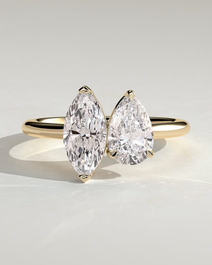 Jana - Pear and Marquise Claw Toi et Moi with Cathedral High Setting Engagement Ring - Yellow Gold