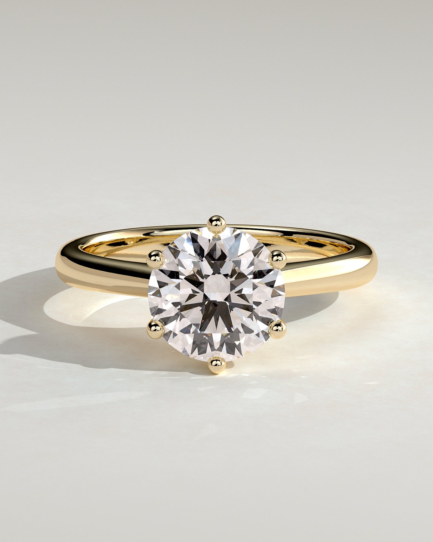 Jacqueline - Round Claw Solitaire with Solid Cathedral Low Setting Engagement Ring - Yellow Gold - Yellow Gold 2ct