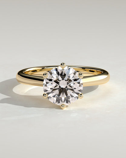 Jacqueline - Round Claw Solitaire with Solid Cathedral Low Setting Engagement Ring - Yellow Gold