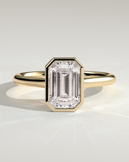 Imani - Emerald Bezel Solitaire with Cathedral High Setting Engagement Ring - Yellow Gold