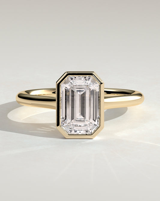 Imani - Emerald Bezel Solitaire with Cathedral High Setting Engagement Ring - Yellow Gold - Yellow Gold 2ct