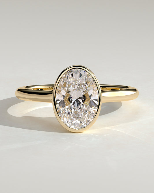 Gemma - Oval Bezel Solitaire with Twisted Gallery Engagement Ring - Yellow Gold - Yellow Gold 2ct
