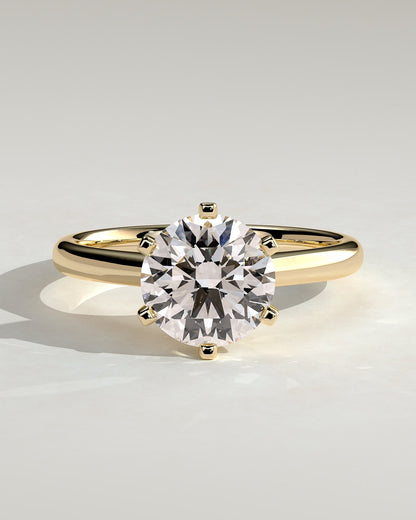 Gabrielle - Round Claw Solitaire with Square Tips and Solid Cathedral High Setting Engagement Ring - Yellow Gold