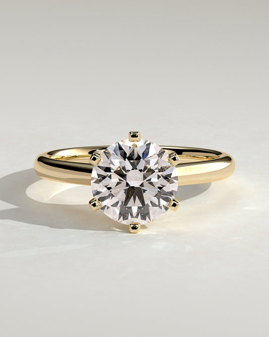 Gabrielle - Round Claw Solitaire with Square Tips and Solid Cathedral High Setting Engagement Ring - Yellow Gold - Yellow Gold 2ct