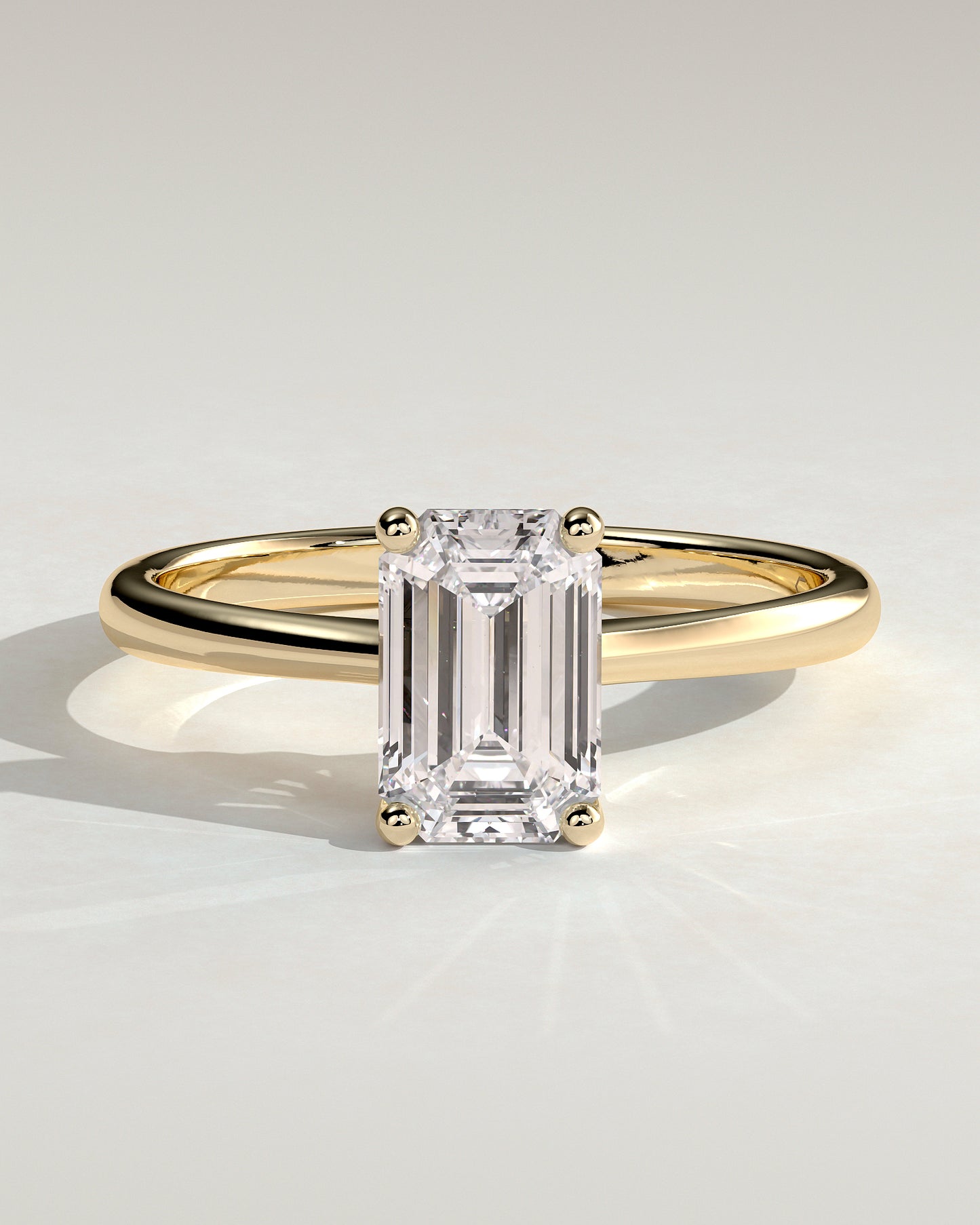 Freya - Emerald Claw Solitaire with Tapered Band and Cathedral Low Setting Engagement Ring - Yellow Gold - Yellow Gold 2ct