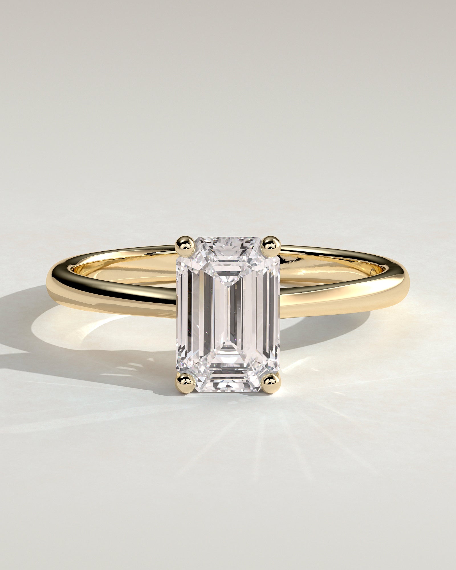 Freya - Emerald Claw Solitaire with Tapered Band and Cathedral Low Setting Engagement Ring - Yellow Gold - Yellow Gold 2ct