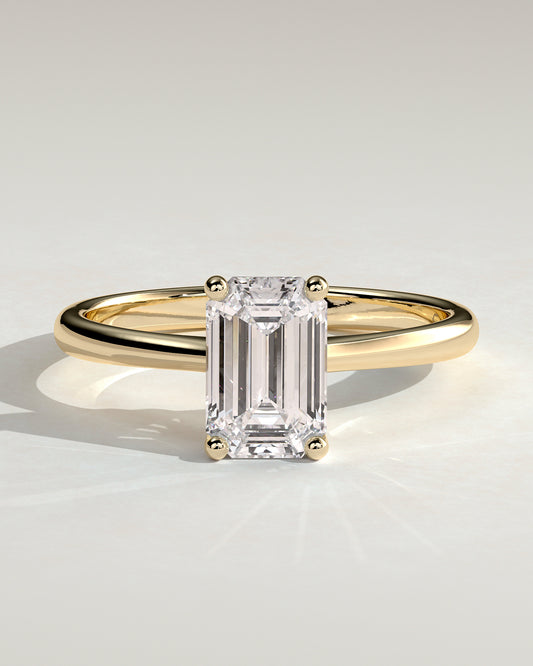 Freya - Emerald Claw Solitaire with Tapered Band and Cathedral Low Setting Engagement Ring - Yellow Gold - Yellow Gold 2ct