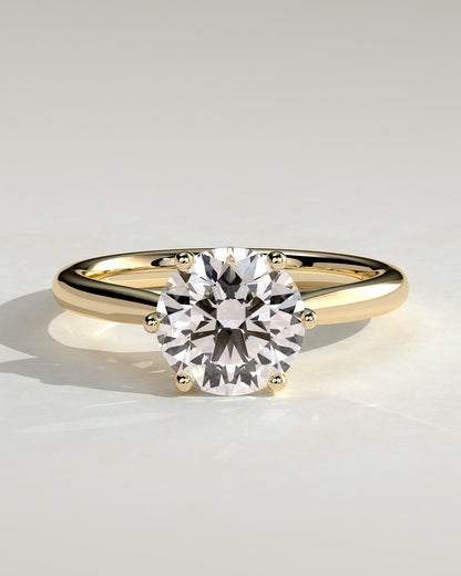 Delilah - Round Claw Solitaire with Open Trellis Gallery and Cathedral Low Setting Engagement Ring - Yellow Gold