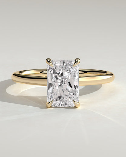 Dakota - Radiant Claw Solitaire with Cathedral Low Setting and Open Trellis Gallery Engagement Ring - Yellow Gold