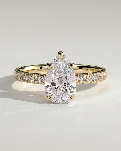 Brynlee - Pear Claw Solitaire with Pave Band Engagement Ring - Yellow Gold