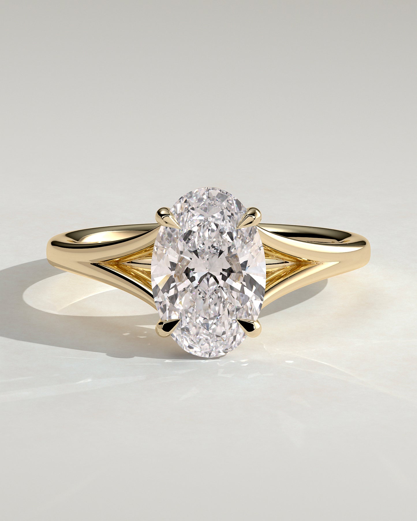 Blair - Oval Claw Solitaire with Split Shank and Cathedral High Setting Engagement Ring - Yellow Gold - Yellow Gold 2ct