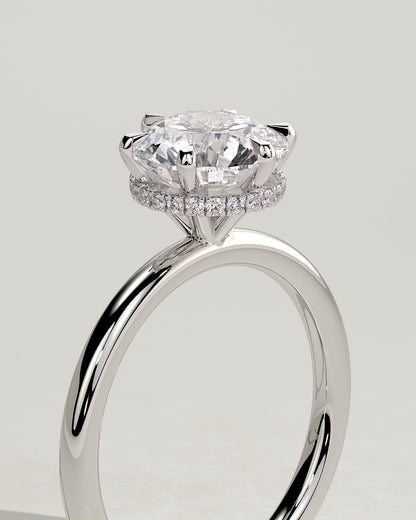 Aria - Round Claw Solitaire with Wrap Around Hidden Halo Engagement Ring - White Gold - white gold - Lara Jewels